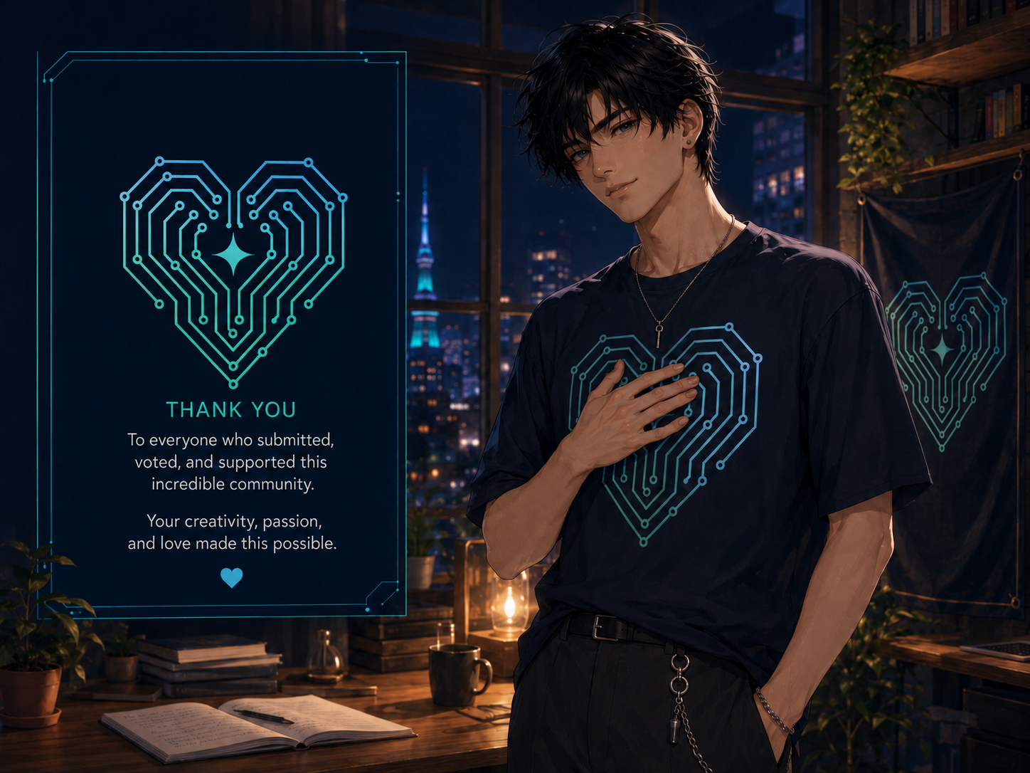 A thank-you illustration featuring the ARC circuit heart flag and a person wearing the flag design on a shirt